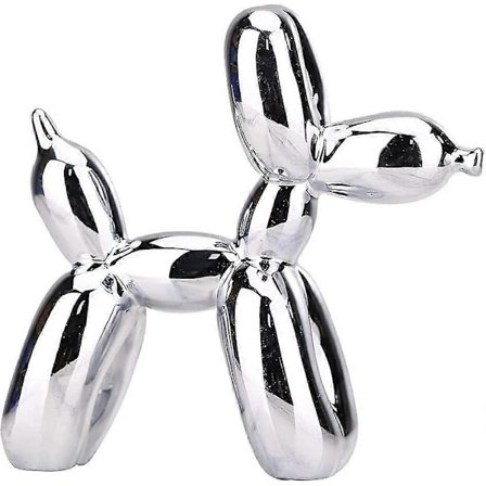 Ballonghunddekor, Resin Ballonghund Valp Hjemmedekorasjon Dyrekunst Skulptur Innendørs Kontor Plating Ornament (1 stk - Sølvgrå)