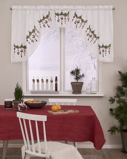 Gardinstang Juledekoration med trykt julemotiv Hvid