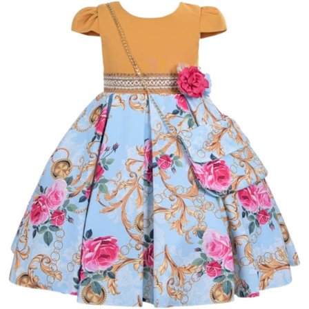 Cosplay Elegant Blomsterkjole for jenter Ung Voksen Mote Sløyfe Blomst Barnefest Festival Alder 5-9 år Gammel Blå - 6 6 år