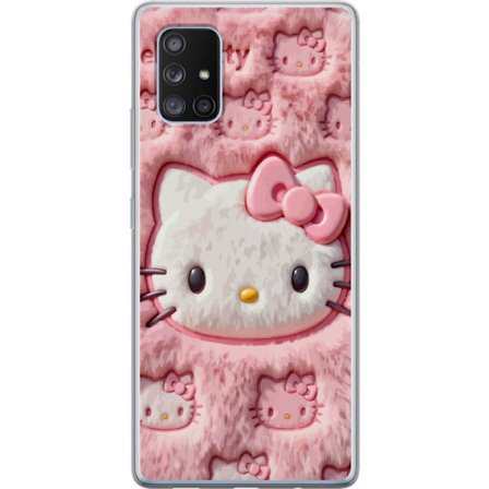 Yhteensopiva Puhelinkuori Samsung Galaxy A71 5G Hello Kitty vaaleanpunainen pörröinen tausta, jossa on ikoninen kasvot ja kawaii-esteettisyys