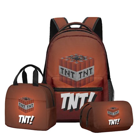 3D Nytt Produkt Minecraft Ryggsekk til Barneskole og Ungdomsskole, Matboks, Dobbelt Lag Pennal, Tredelt Sett