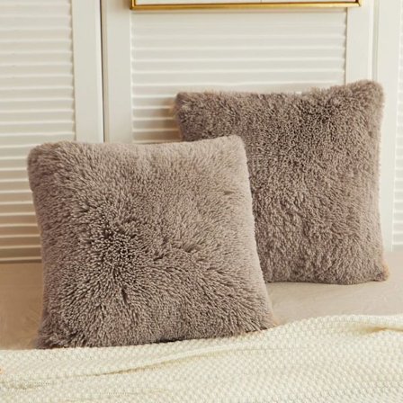 Paket fluffiga fuskpälskuddfodral, 45 x 45 cm prydnadskuddfodral, lyxiga dekorativa lurviga örngott kuddfodral för ju
