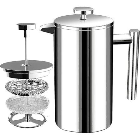 Fransk Press, 100% Rostfritt Stål Dubbelväggig Isolerad Kaffepress Med Fina Filter, Espresso & Tekanna 32 Oz