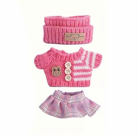1 sæt pink tøjkombinationer egnet til Labubu (tørklæde + sweater + nederdel kombinationsstil, eksklusive dukker) DIY dukke[HK]