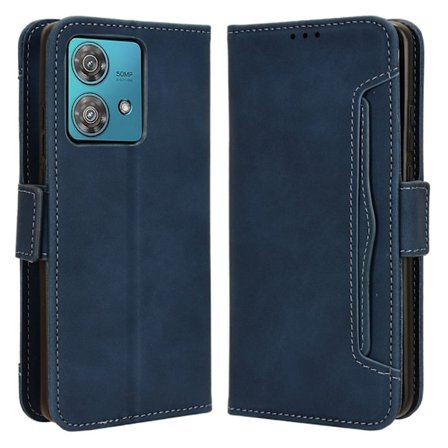 Stilfuldt Læder Etui med Pung til Motorola Edge 40 Neo - Blå