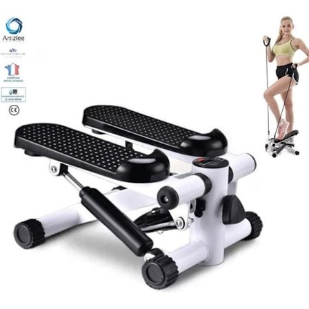 Stepper Fitness Appartement Mini ARTIZLEE with Elastiset Nauhat Aloittelijalle - Musta