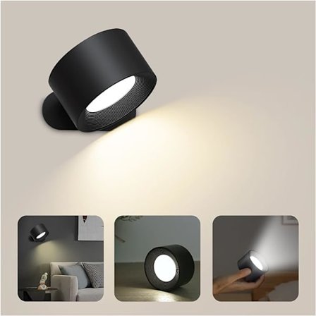 1 st (svart) inomhusvägglampa, LED-vägglampa med USB-laddning