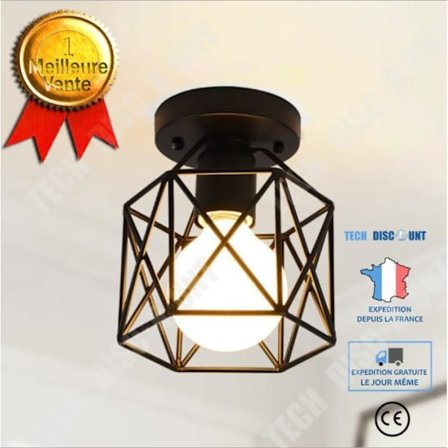 Plafondslampa - LOLO - Svart Metall - Industriell Stil - E27 Sockel - Inomhusbruk