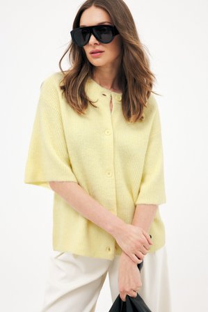 NA-KD kurzärmeliger Strick-Cardigan - Oversize Pullover - Gelb - L