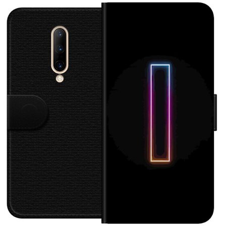 Kompatibel Tegnebogsetui til OnePlus OnePlus 7 Pro Minimalistisk neonbogstav I i regnbuefarver mod mørk baggrund