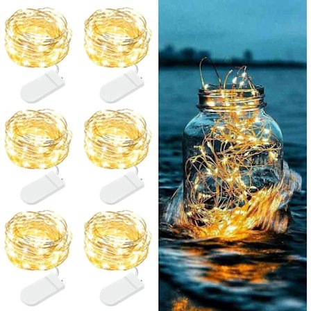 Batteridrevne lyskæder, 6 pakker 2,1 m 20LED kobbertråd lyskæder - Twinkle Firefly lys til krukker, DIY håndværk & bryllupsdekoration