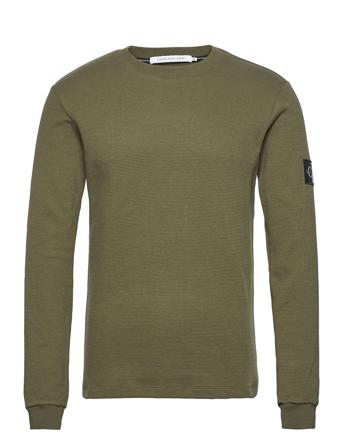 Monologo Badge Waffle Ls Tee T-shirts Long-sleeved Vihreä Calvin Klein Jeans