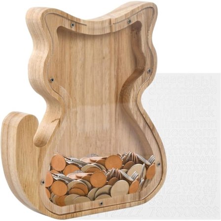 Tregatt i tre, gjennomsiktig sparebøsse, bursdagsgave til barn og voksne