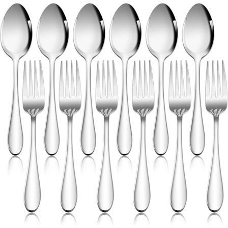 Gaffel- och skedset, 12 delar, rostfritt stål, bestickset för hem, restaurang, hotell, högblankt polerat och diskmaskinssäkert, 6 matskedar (17,1 cm)