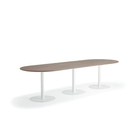 Table METRIC, oval, 3000x1000x720 mm, white/walnut