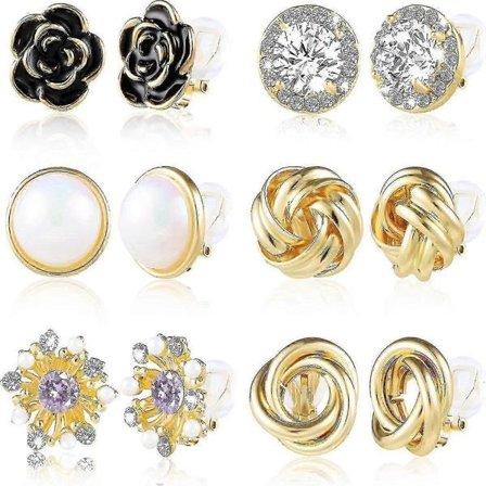 Clip-on örhängen - 6 par allergivänliga clip-on örhängen för icke-hål