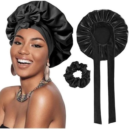 Silke Natthue, Justerbar Sateng Hårhette for Natten og 1 Hårelastikk, Sateng Hårhette, Sovehette, Turban