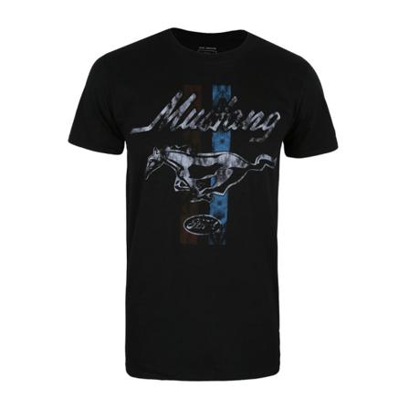 Ford Mens Mustang Stripe T-shirt L Svart/grå/blå