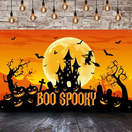 Halloween-juhlien koristeet, suuri kangas Halloween-tausta Boo Spooky Banner, 6 x 3,6 jalkaa