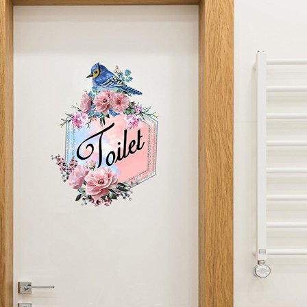 Blomsterprint toilet dør klistermærke aftagelig skræl og klæb væg klistermærke dekoration, 1 stk