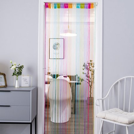 Dørgardin, sølv dekorativt snorgardin 100 x 200 cm veggpanel vindusdør romfrynser, ideell døråpningssnor, myggnetting, romdeler, j