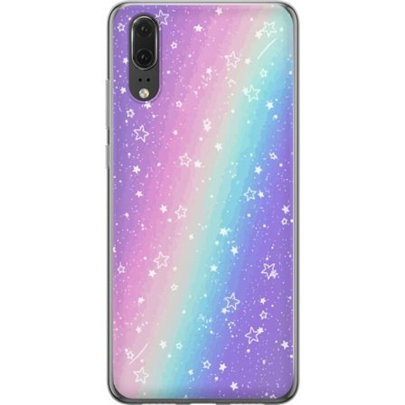 Kompatibelt Mobildeksel til Huawei P20 Rainbow-farget pastellbakgrunn med hvite stjerner og gnistrende prikker i myk overgang