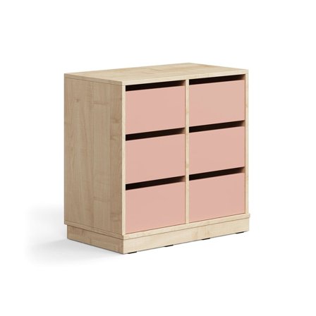 Student storage CASPER, 6 drawers, base frame, birch/dark pink