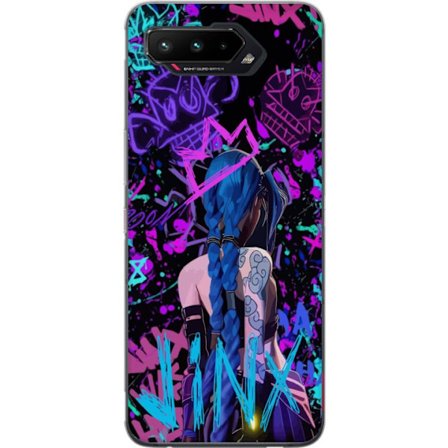 Yhteensopiva Puhelinkuori Asus Asus ROG Phone 5 Värikäs graffitipiirustus, jossa on sinipäinen hahmo urbaanissa katutaidetyylissä