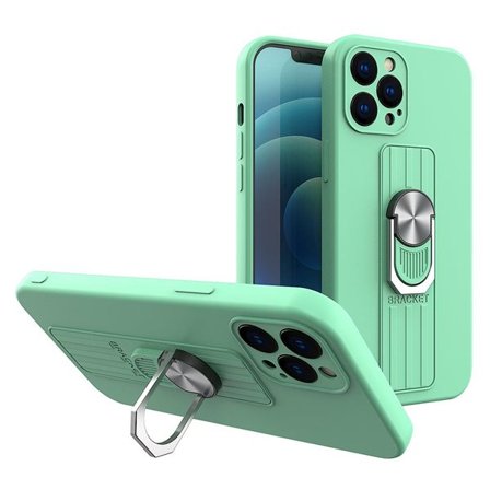 Ring Case silikoni tapauksessa sormi ote ja jalusta iPhone 12 mini mint