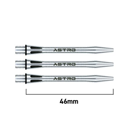 Winmau Astro Aluminium Shafts 46mm: 6 Darts, 2 Sets, Silver/Black, Short/Medium, Replacement Shafts, Steel Tip Darts