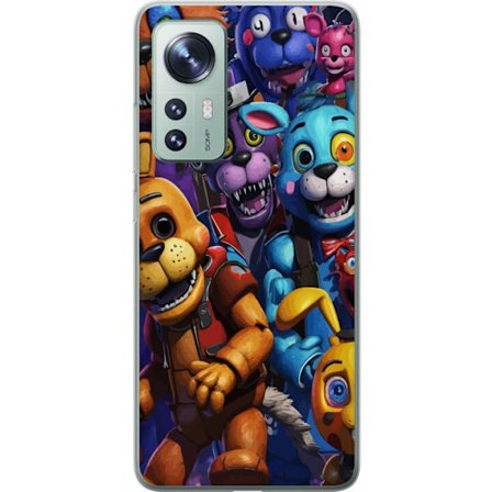 Kompatibelt Mobilskal till Xiaomi 12 Färgstarka animatroniska figurer inspirerade av Five Nights at Freddy’s, intensiv blick, neonljus, skräckkän