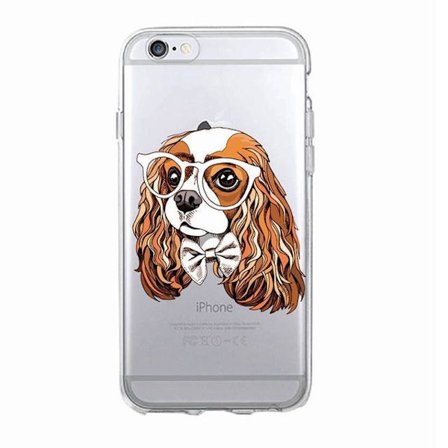 iPhone 12, 12 Pro & Max gennemsigtig case hund med hvide briller