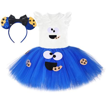 Halloween-kostyme for jenter - Kjeksmonster med fluffy skjørt, søt tegneserie-tutu og hårbånd XL