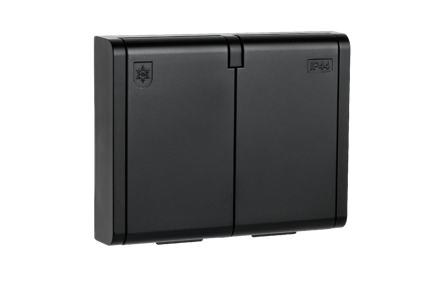 SG Stikkontakt innfelt Sort IP44 Dobbel m/j