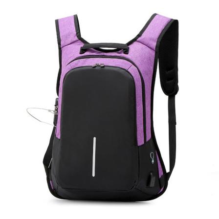 Miesten reppu hengittävä yritystietokonelaukkuhihna, USB Purple