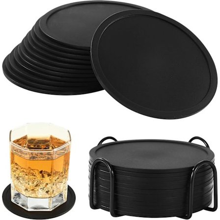 12 st Silikonunderlägg, Runda Halkfria Glasunderlägg, med Halkfri Bricka och Värmeisolering, Spilltätt