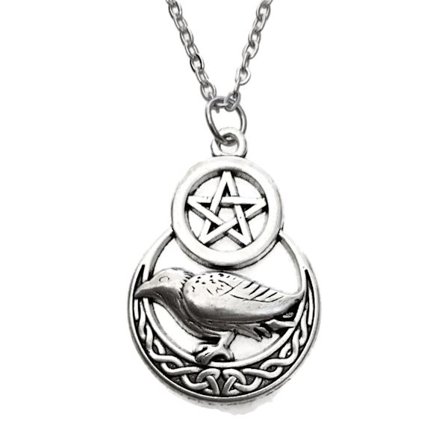 Necklace - Raven - Pentagram - Crescent Moon