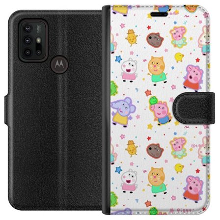 Kompatibel Tegnebogsetui til Motorola Moto G30 Farverige tegneserie dyrekarakterer i en legende stil med stjerner og prikker på en lys baggrund