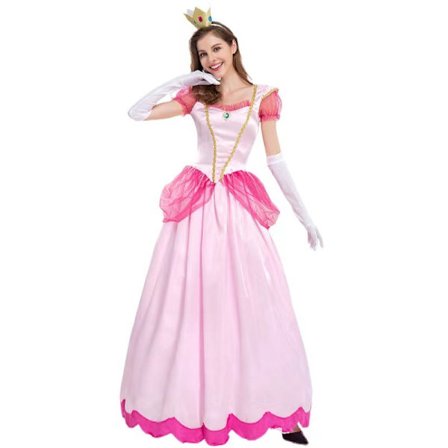 Super Mario Peach Cosplay Dametøj Cosplay Kostume Pink Prinsessekjole + Handsker + Hovedbeklædning Tøjsæt XL