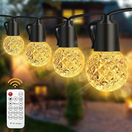 Led Outdoor String Lights,15m 20psc Bulbs Warm White Garden Festoon String Light With Remote &timer, Waterproof String Lights