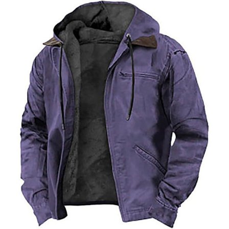 Uformell bomullsjakke med hette og fleecejakke for menn, lilla