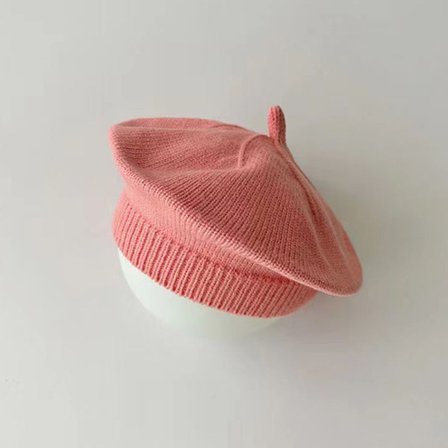 Modebebistickad Beret Hatt Solid Färg Barn Varm