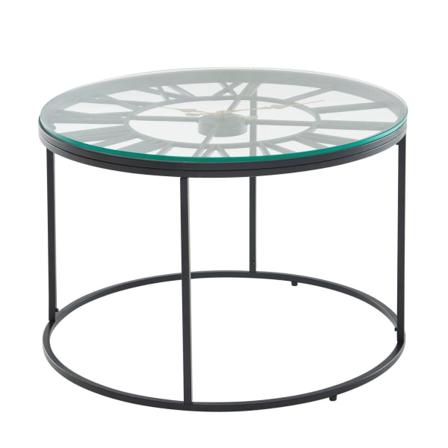 Rootz sofabord glas metal 60x60x43 cm sofabord sort med dekorativt ur - Design stuebord rundt - Lille sofabord Moderne - Sidebord sidebord stue