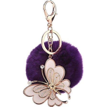 Nyckelring med boll och plysch för bilnycklar eller handväska. Mörklila