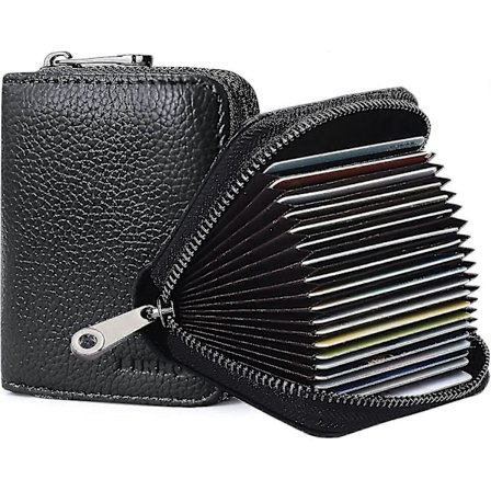 RFID 20 Kortlommer Kreditkortpung Ægte Læder Lille Kortætui Til Kvinder Eller Mænd Harmonika Tegnebog Med Lynlås db