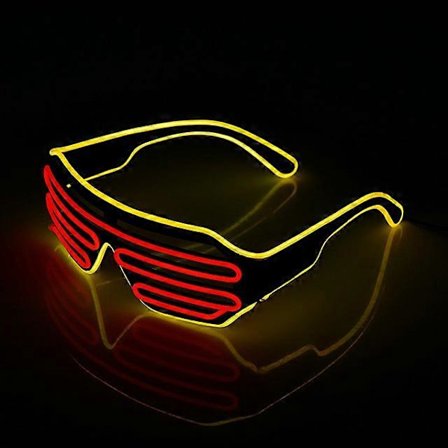 Neon Rave Briller (Gul + Rød) Blinkende LED Solbriller til at lyse DJ-kostumer op til fester, 80'ere, EDM, Halloween