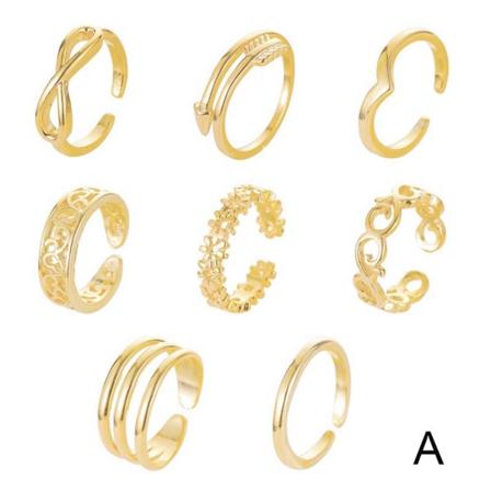 8ST Guld Silver Stämplad Justerbar Svansfot Ring Midi Gift Ri Gold One size