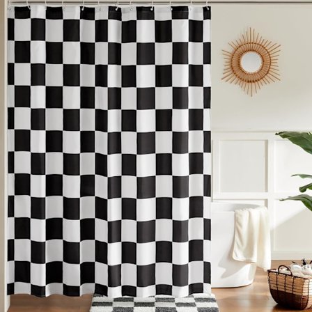 Lollanda Ruudullinen Suihkuverho 180x180 cm – Retro Shakki-kuvio, Vintage Estetiikka, Kylpyhuoneeseen