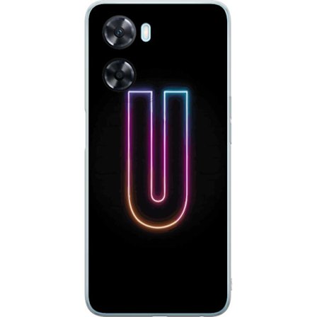 Yhteensopiva Puhelinkuori OnePlus OnePlus Nord N20 SE Minimaalinen neonkirjain U kirkkaalla valaistustehosteella mustaa taustaa vasten