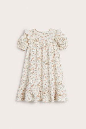 Newbie | Sukienka w kwiaty, z bufiastymi rękawami | Offwhite